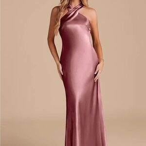 Azazie One Shoulder Satin Dress in Mauve